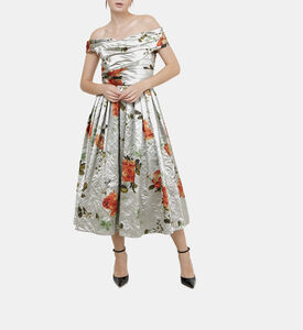 Floral-print Off-shoulder Midi Dress