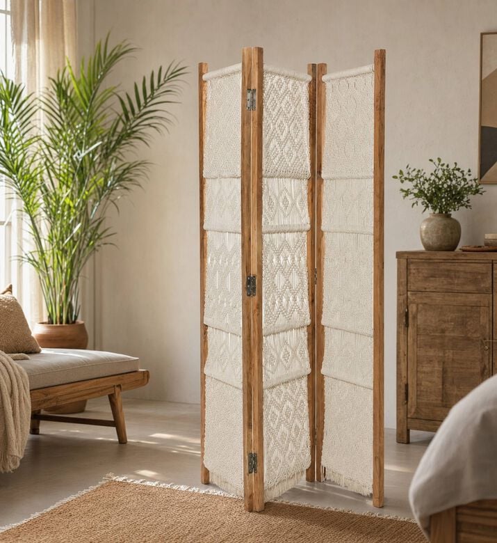 Home Deco and More Divya Wood Frame Room Divider, Model View