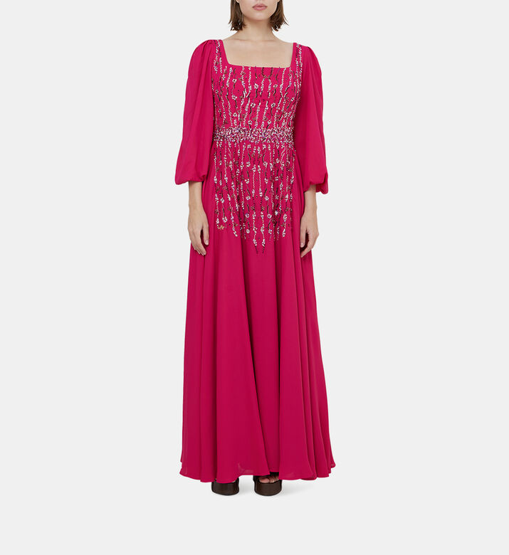 Rhinestones Flowy Sleeves Maxi Gown