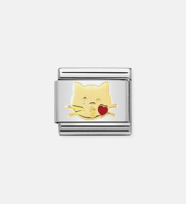 Composable Steel Enamel Bonded Yellow Gold Cat Kiss Charm