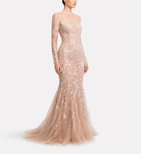 Michael Cinco Illusion Lace-embroidered Evening Gown, Model View