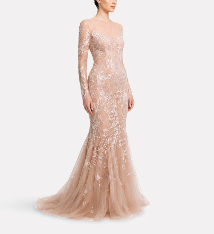 Michael Cinco Illusion Lace-embroidered Evening Gown, Model View