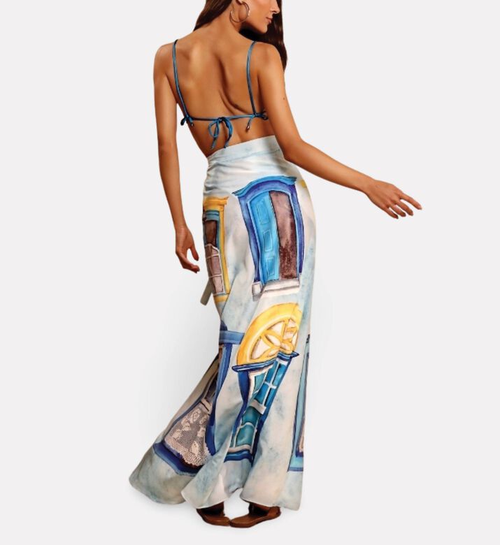 Karla Vivian Colorful-print Side Tie Wrap Skirt, Model View