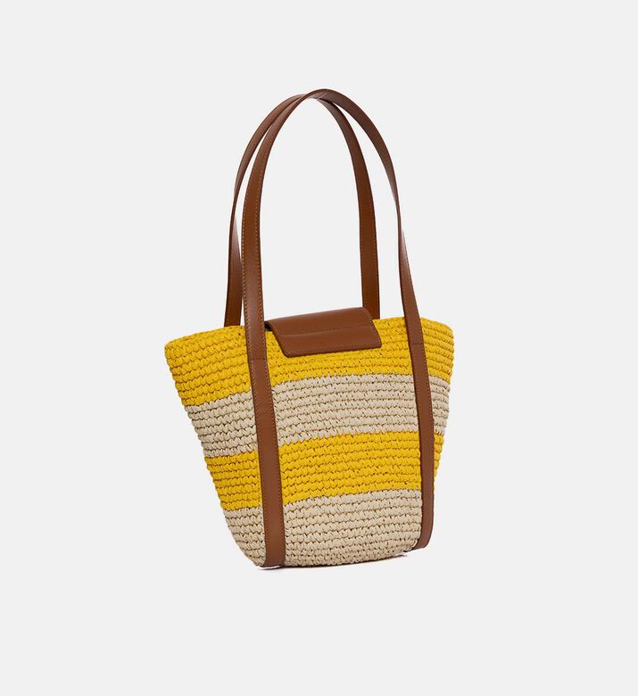 حقيبة ترانكارو صغيرة مخططة مزينة بجلد ورافيا