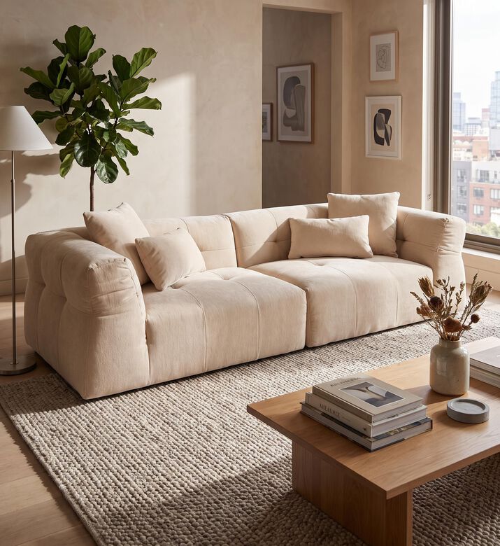 Home Deco and More Casual Wide Track Arms Sofa, Beige, Packshot View