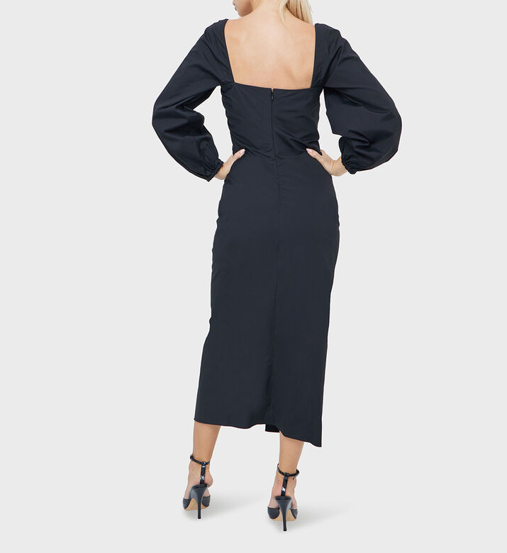 Cotton Puff-sleeve Midi Dress