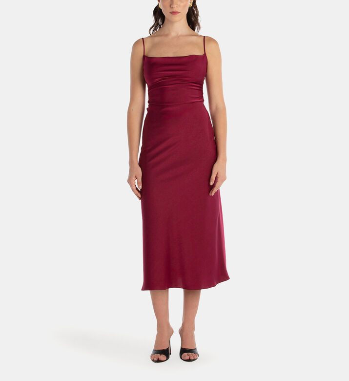 Draped Cowl Neck Midi Dress