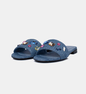 Anita Rhinestone Denim Slippers