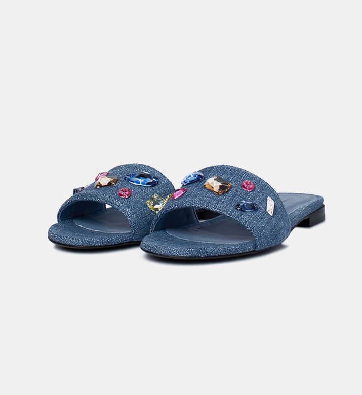 Anita Rhinestone Denim Slippers