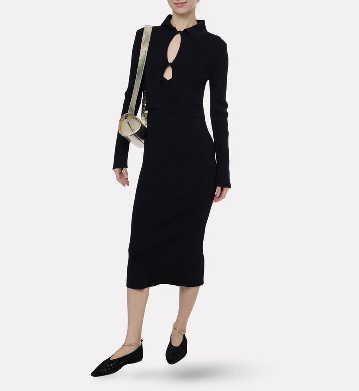 Jil Sander Merino Wool Cut-out Polo Cardigan, Model View