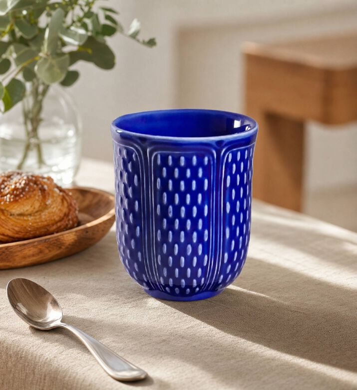 Gien Cobalt Embossed Tea Cup, Model View