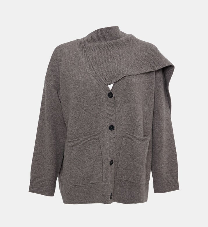 Attached Scarf Oversized Cardigan