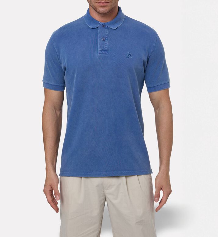 Marant Homme Embroidered Logo Straight-cut Polo Shirt, Indigo, L, Model View
