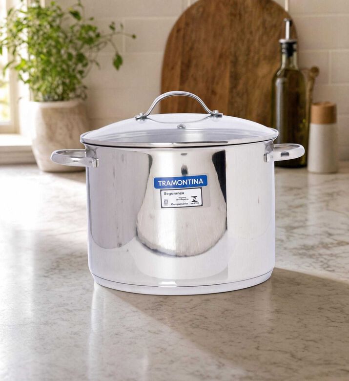 Tramontina Tri-ply Stainless Steel Stock Pot, Silver, 24-cm, Model View