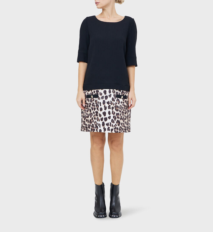 Leopard Printed Wool Crepe Dress