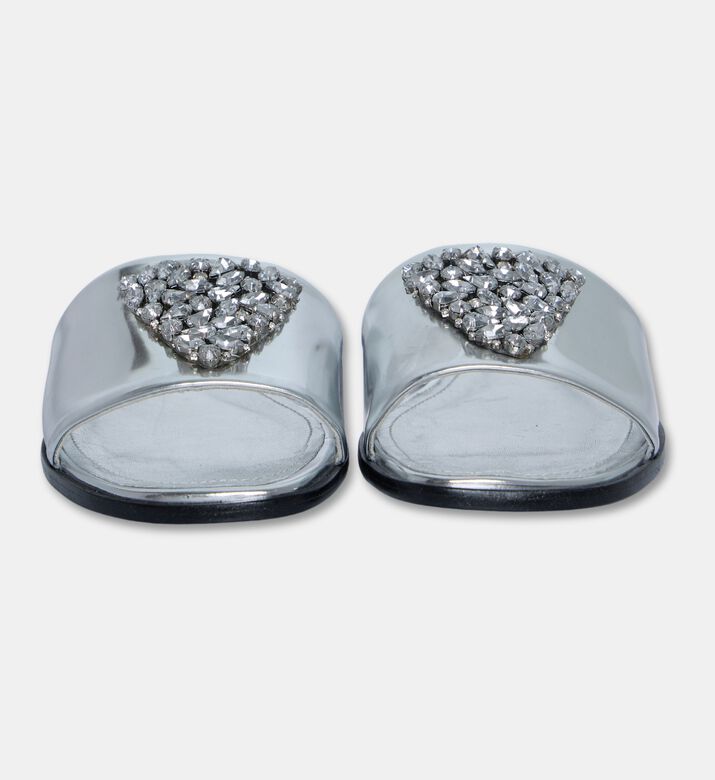 Schutz Crystal Buckle Slide Sandals, Silver, Eu-39, Packshot View