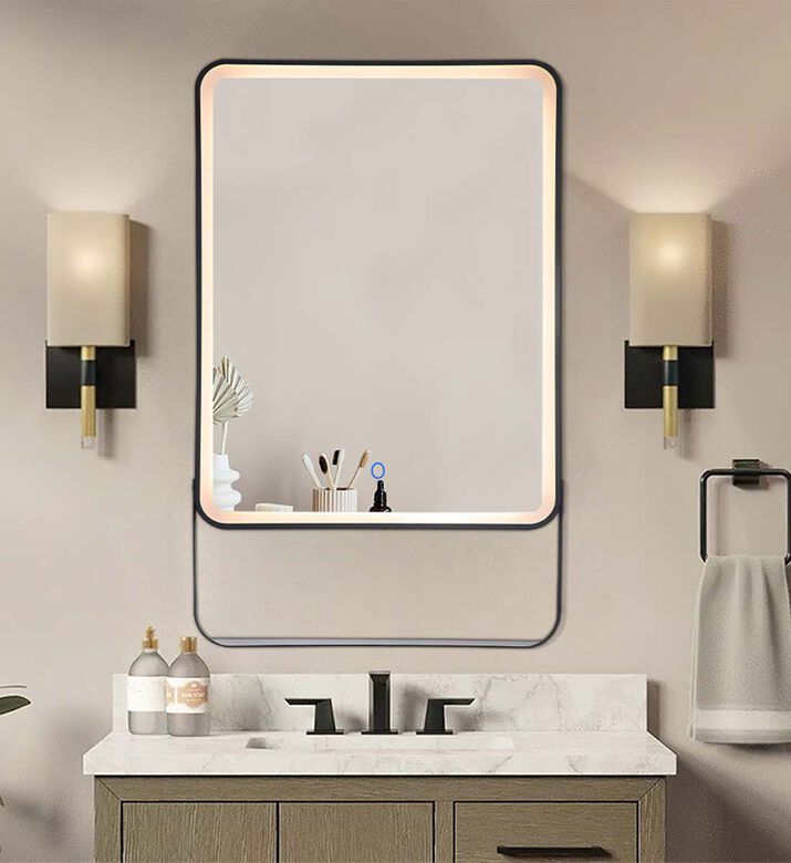 Home Deco and More Rectangular Lighted Bathroom Shelf Mirror, Packshot View