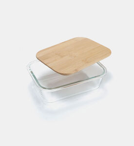 Glass Rectangle Bamboo Lid Container