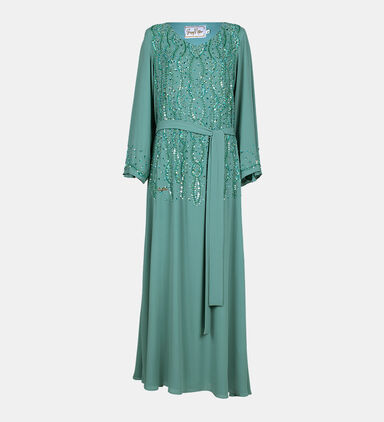 Rhinestones Belted Maxi Gown