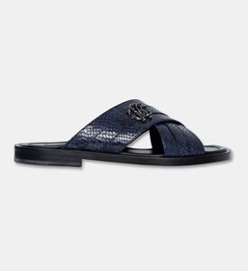 Roberto Cavalli Leather Snake-print Slippers, Navy, Eu-44, Packshot View