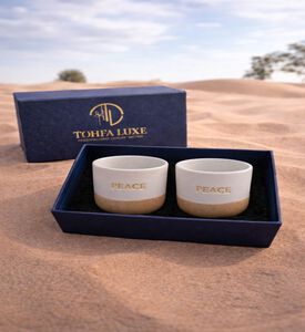 Tohfa Luxe Luxe Peace Ceramic Gold Engraved 2-piece Cup Set, Packshot View
