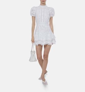 Embroidered Puffed Sleeves Mini Dress Embroidered Puffed Sleeves Mini Dress