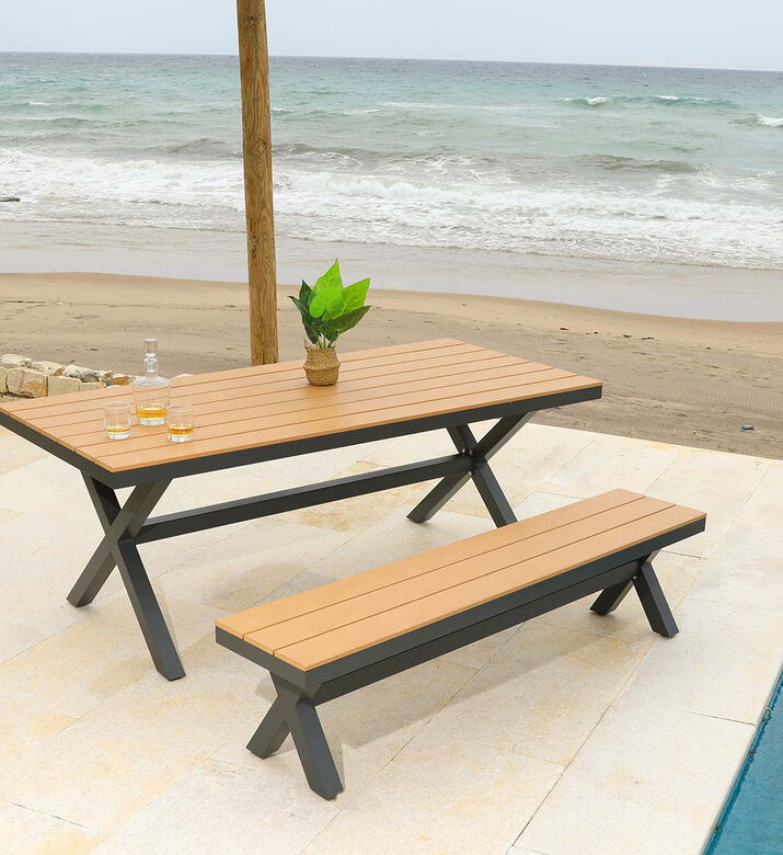 Home Deco and More Bari Dining Table Two Bench Set, Packshot View