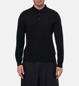 Vince Two-button Placket Long-sleeve Polo Shirt, Black, M, Model View