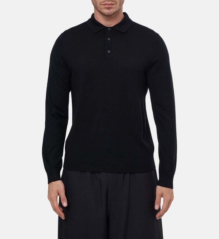Vince Two-button Placket Long-sleeve Polo Shirt, Black, M, Model View