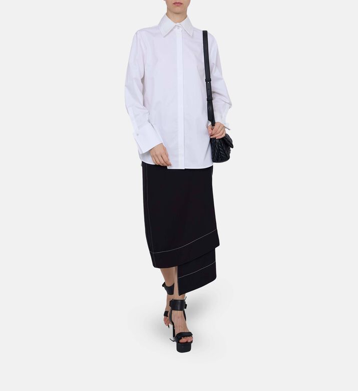 قميص بوبلين قطني هشّ بياقة مزدوجة الطبقات