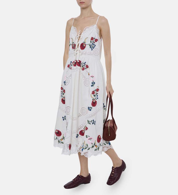 Multicolor Floral-embroidery Sleeveless Dress