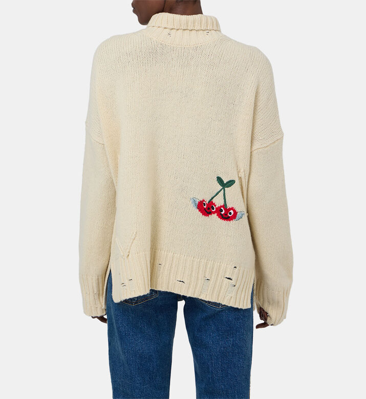 Fleece Cherry-embroidery Sweatshirt