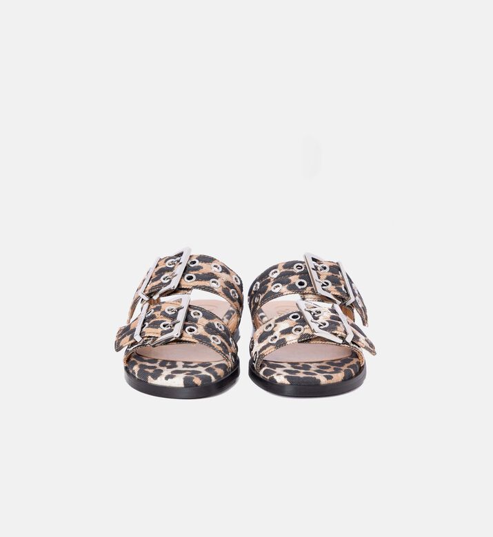 Leopard-print Adjustable Buckle Straps Flat Sole Sandals