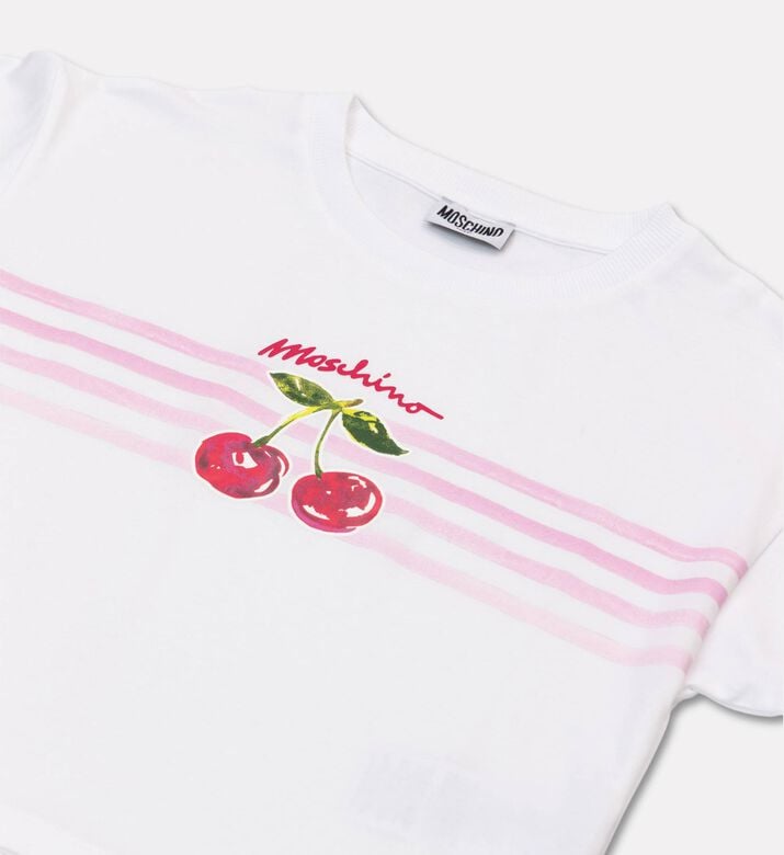 Moschino BKT Cherry-print Cropped T-shirt, White, 12y, Packshot View