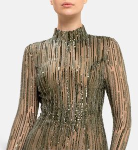 Michael Cinco Beads Embroidered Long-sleeve Gown, Model View
