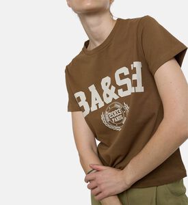 Ba and Sh Cotton Crewneck Short-sleeve T-shirt, Brown, S, Model View