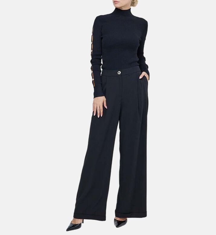 سروال عالي الخصر بأزرار زخرفية