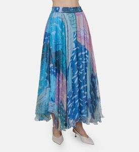 تنورة طويلة مطوية بطبعة تجريدية متعددة الألوان