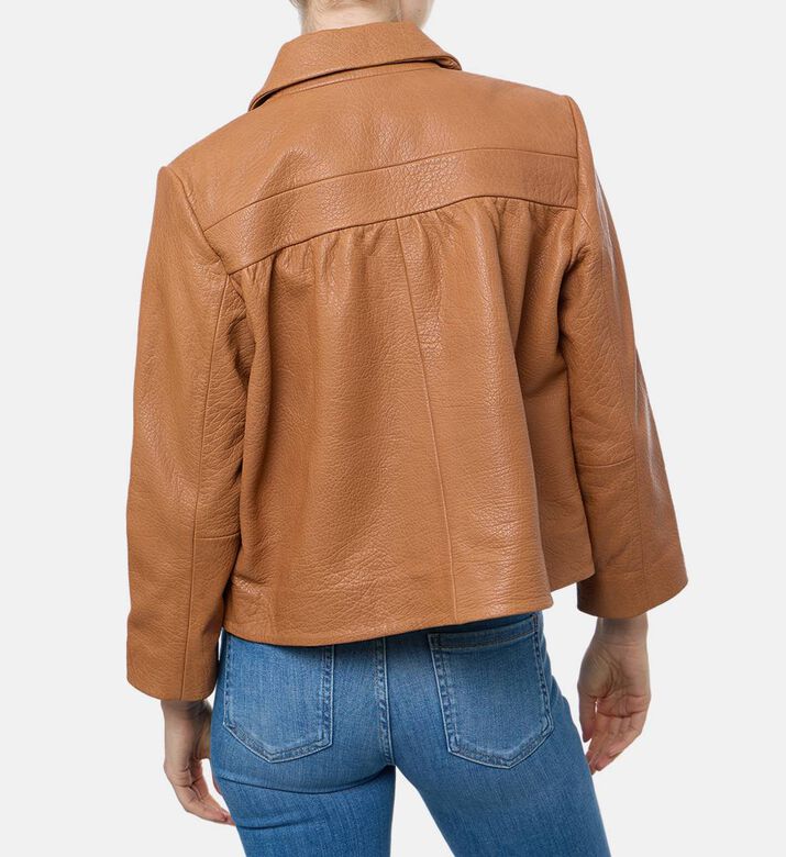 Ba and Sh Leather Peter Pan Neck Long-sleeve Jacket, Model View Ba and Sh Leather Peter Pan Neck Long-sleeve Jacket, Model View