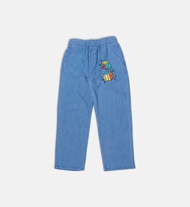 Bobo Choses Dice-print Elasticated Waistband Denim-style Pants, Packshot View