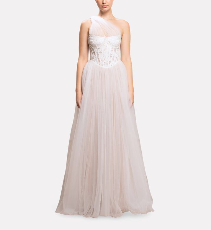 Michael Cinco Asymmetric Long Dress, Model View