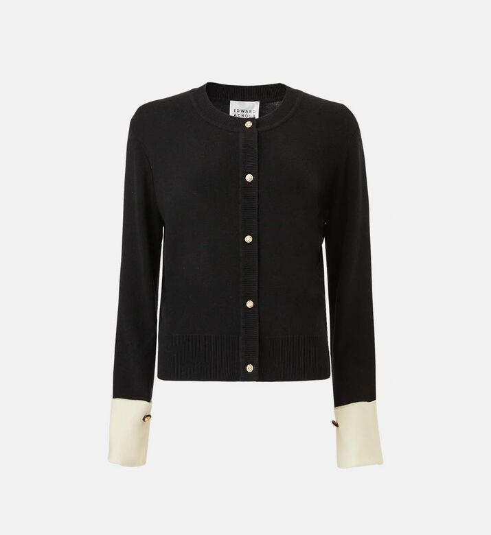 Contrasting Cuffs Gold-toned Buttons Cardigan
