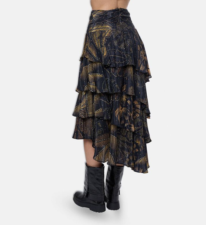Farm Rio Golden Foliage Ruffled Skirt, Model View