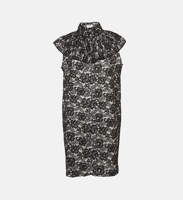 Floral Lace Ruffled High Neck Mini Dress Pre-owned