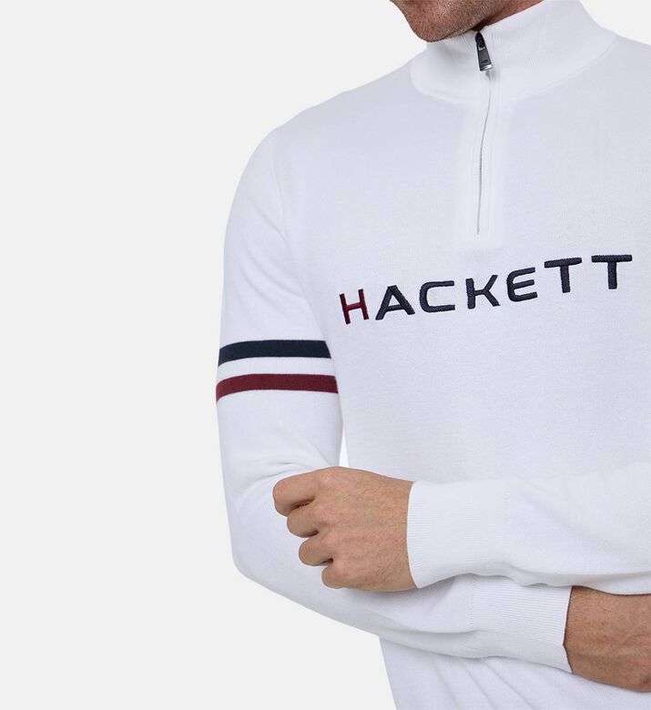 Hackett London Striped Zip Fastening Sweater, Model View Hackett London Striped Zip Fastening Sweater, Model View
