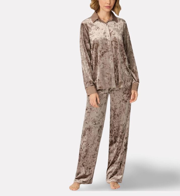 DKNY Crushed Velour Pajama Set, Nude, Xl, Model View