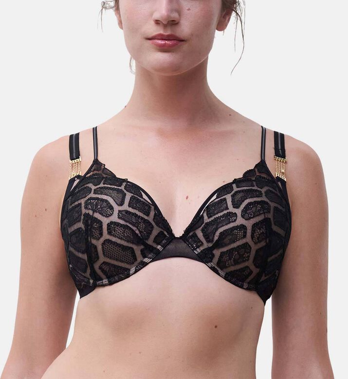 Chantelle Jewel-adorned Push-up Bra, Black, 100, D, Model View