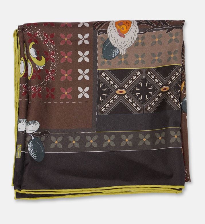The Zeituna Sacred Hour Silk Brown Tapestry Square Scarf, Packshot View