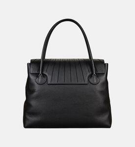 Camille Fournet Signature Calf Leather Pleated Flap Tote Bag, Black, Packshot View