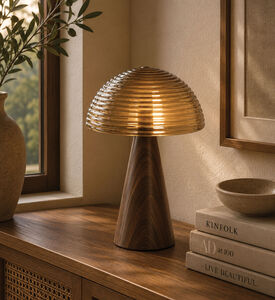Light and Living Mueda Glass Wood Printed Table Lamp, Packshot View